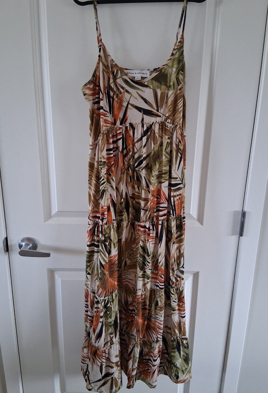 Emma & Michele Olive Multi Tropical Print Maxi Dress with Rust Accents